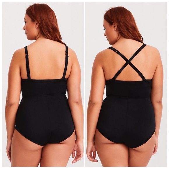 TORRID black pink lattice push-up one piece, 3X. - Picture 3 of 9